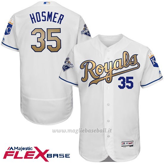 Maglia Baseball Uomo Kansas City Royals Eric Hosmer World Series Campione Or Program Bianco Flex Base